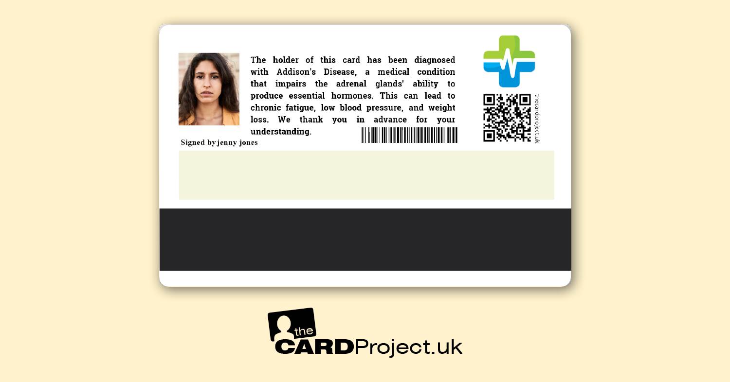 Premium Addison's Disease Medical ID Card (REAR)
